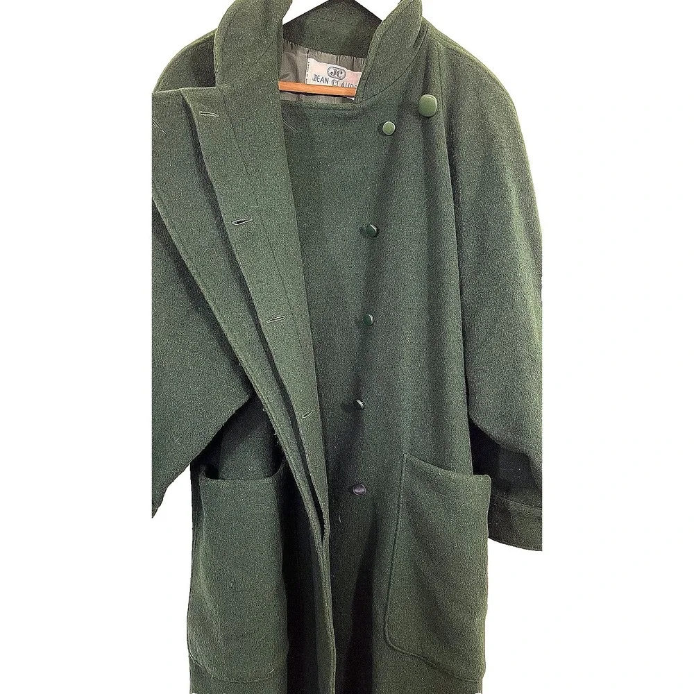 VTG 80s Jean Claude Paris Womens Wool‎ Batwing Oversized Coat Size 42 Dark Green
